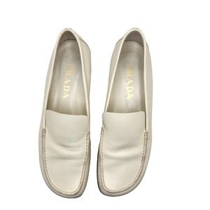 Prada Vintage Slip On Loafers Off White Leather Casual Womens Size 36 1/2